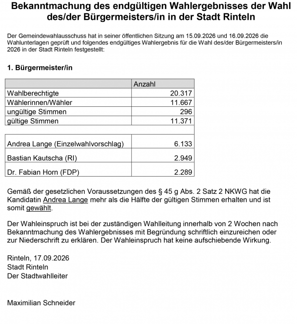 Bekanntmachung des endgueltigen Wahlergebnisses Buergermeisterin2